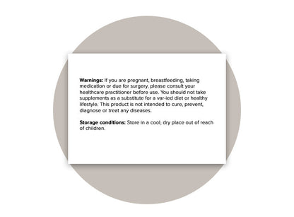 Warnings and storage conditions for Magnesium Complex. Advises consulting a healthcare practitioner if pregnant, breastfeeding, taking medication, or due for surgery. Product should not be used as a substitute for a varied diet or healthy lifestyle and is not intended to diagnose, treat, cure, or prevent any disease. Storage conditions: store in a cool, dry place out of reach of children.